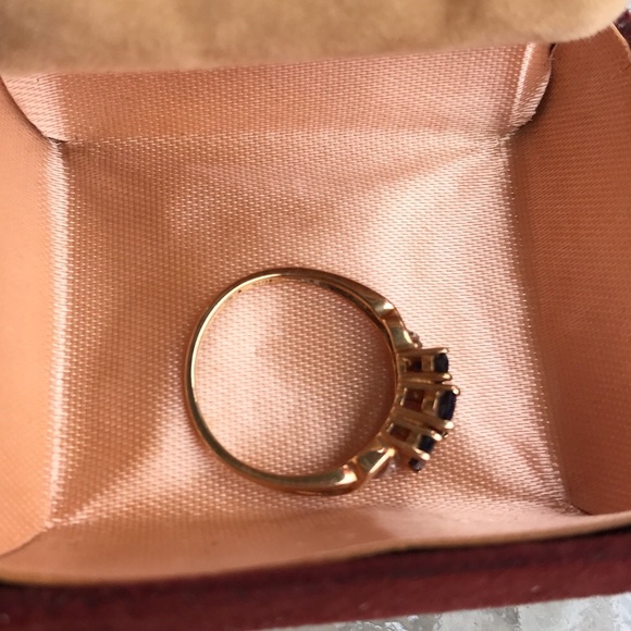 3 Sapphire & 2 Diamond 10k Yellow Gold Ring - Picture 4 of 13